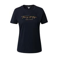 Tommy Hilfiger T-Shirt »REG LUREX EMB OPEN-NK TEE SS« mit Tommy Hilfiger Schriftzug & Logo-Flag