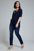 Ulla Popken Longshirt T-Shirt Batik Stehkragen Halbarm Biobaumwolle