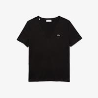 Lacoste Damen-T-Shirt aus Baumwolle mit V-Ausschnitt - Schwarz 