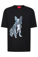 Hugo Herren T-Shirt - DOBODOG, Rundhals, Kurzarm, Baumwolle, Frontprint, Schwarz