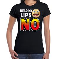 Bellatio Funny emoticon t-shirt Read my lips NO Zwart