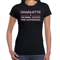 Bellatio Naam cadeau Charlotte - The woman, The myth the supergirl t-shirt Zwart