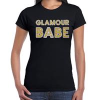 Bellatio Fout Glamour Babe t-shirt met goudkleurige print Zwart