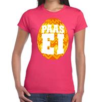 Bellatio Roze Paas t-shirt met oranje paasei - Pasen shirt voor dames - Pasen kleding
