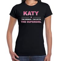 Bellatio Naam cadeau Katy - The woman, The myth the supergirl t-shirt Zwart