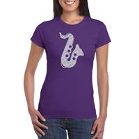 Bellatio Zilveren saxofoon / muziek t-shirt / kleding - Paars