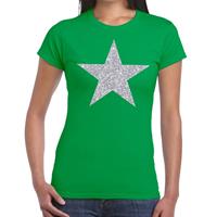 Bellatio Zilveren ster glitter t-shirt Groen