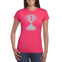 Bellatio Zilveren kampioens beker / nummer 2 t-shirt / kleding - Roze