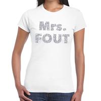 Bellatio Mrs. Fout zilver glitter tekst t-shirt Wit