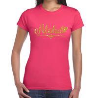 Bellatio Aloha goud glitter hawaii t-shirt Roze