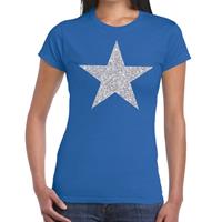 Bellatio Zilveren ster glitter t-shirt Blauw