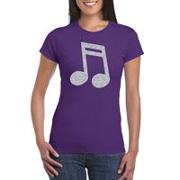 Bellatio Zilveren muziek noot / muziek feest t-shirt / kleding - Paars