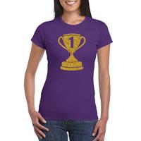 Bellatio Gouden kampioens beker / nummer 1 t-shirt / kleding - Paars