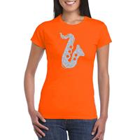 Bellatio Zilveren saxofoon / muziek t-shirt / kleding - Oranje