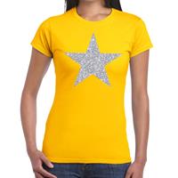 Bellatio Zilveren ster glitter t-shirt Geel