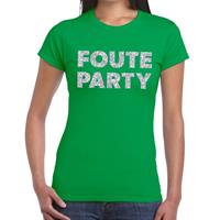 Bellatio Foute Party zilveren glitter tekst t-shirt Groen