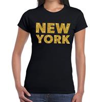 Bellatio New York gouden glitter tekst t-shirt Zwart