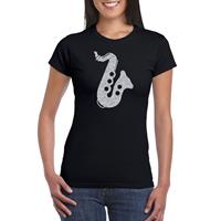 Bellatio Zilveren saxofoon / muziek t-shirt / kleding - Zwart