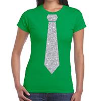 Bellatio Groen fun t-shirt met stropdas in glitter zilver dames