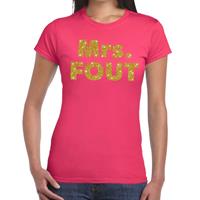 Bellatio Mrs. Fout glitter goud tekst t-shirt Roze