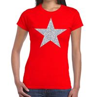 Bellatio Zilveren ster glitter t-shirt Rood