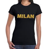 Bellatio Milan gouden glitter tekst t-shirt Zwart