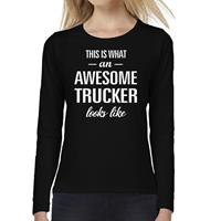 Bellatio Awesome Trucker - geweldige vrachtwagenchauffeuse cadeau shirt long sleeve Zwart