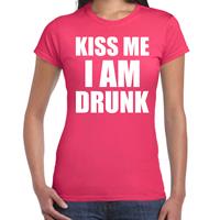 Bellatio Fun t-shirt - kiss me I am drunk - Roze