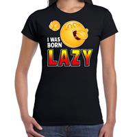 Bellatio Funny emoticon t-shirt i was born lazy Zwart