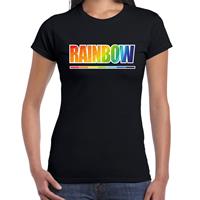 Bellatio T-shirt rainbow - tekst regenboog - Zwart
