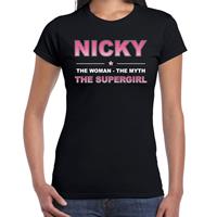 Bellatio Naam cadeau Nicky - The woman, The myth the supergirl t-shirt Zwart