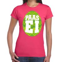 Bellatio Roze Paas t-shirt met groen paasei - Pasen shirt voor dames - Pasen kleding