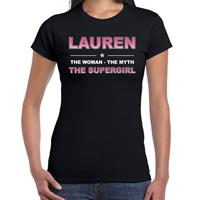Bellatio Naam cadeau Lauren - The woman, The myth the supergirl t-shirt Zwart