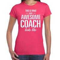 Bellatio Awesome coach cadeau t-shirt Roze