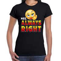 Bellatio Funny emoticon t-shirt Mrs always right Zwart