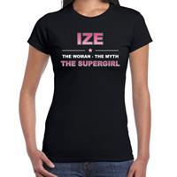 Bellatio Naam cadeau Ize - The woman, The myth the supergirl t-shirt Zwart