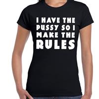 Bellatio I have the pussy so i make the rules tekst t-shirt Zwart
