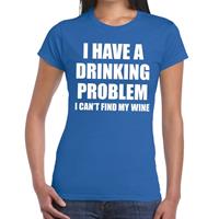 Bellatio Drinking problem wine tekst t-shirt Blauw