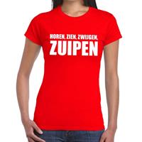 Bellatio Horen Zien Zwijgen Zuipen tekst t-shirt Rood