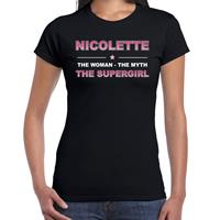Bellatio Naam cadeau Nicolette - The woman, The myth the supergirl t-shirt Zwart
