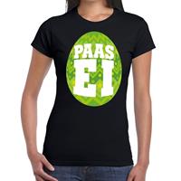 Bellatio Zwart Paas t-shirt met groen paasei - Pasen shirt voor dames - Pasen kleding