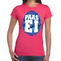 Bellatio Roze Paas t-shirt met blauw paasei - Pasen shirt voor dames - Pasen kleding