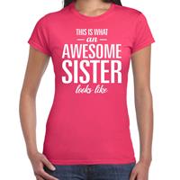 Bellatio Awesome sister tekst t-shirt roze dames - dames fun tekst shirt Roze