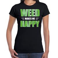 Bellatio Weed makes me happy / Wiet maakt me gelukkig t-shirt Zwart