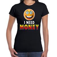 Bellatio Funny emoticon t-shirt I need money Zwart