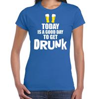 Bellatio Blauw fun t-shirt good day to get drunk - dames - Drank / festival shirt / outfit / kleding