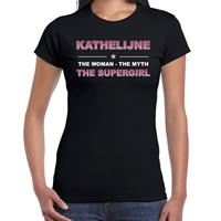 Bellatio Naam cadeau Kathelijne - The woman, The myth the supergirl t-shirt Zwart