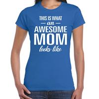 Bellatio Awesome Mom tekst t-shirt Blauw