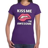 Bellatio Kiss me i am awesome t-shirt Paars