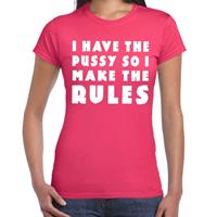 Bellatio I have the pussy so i make the rules tekst t-shirt Roze
